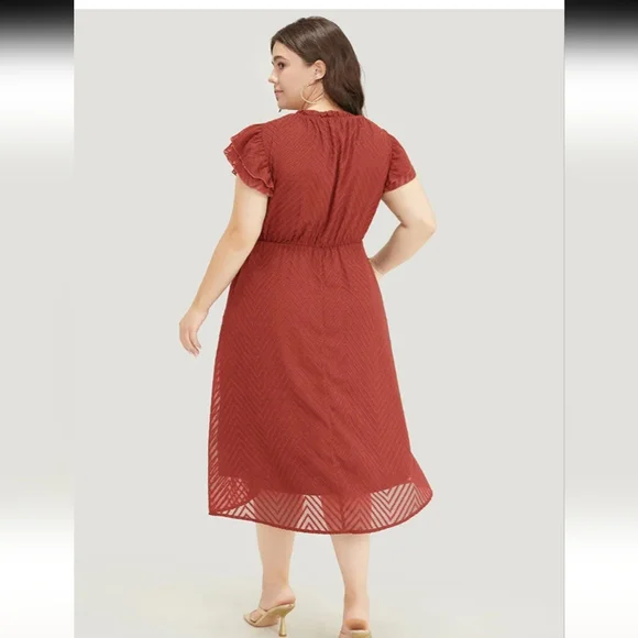 Elegant Rust Orange Midi Dress - Picture 3 of 13